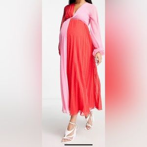 NWT ASOS DESIGN Maternity Textured Pleated Midi Dress